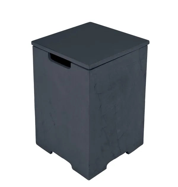 Dark gray square propane tank cover with a removable lid and cutout handle.