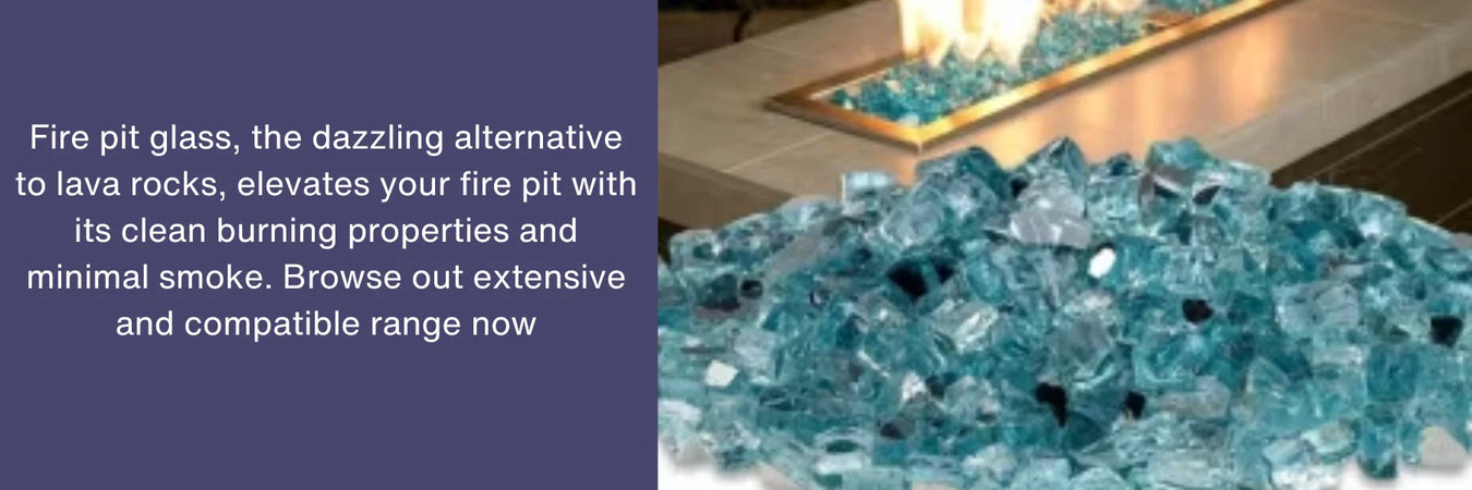 A pile of blue fire glass. The glass is reflective and appears to be made of small, square pieces.