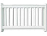 A white vinyl picket fence panel with 10 closely spaced pickets and rounded top.