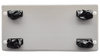Metallic plate with four black knobs on a white background