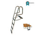 Metal boat swim ladder attached to a boat with a white background