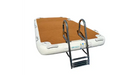 Inflatable dock with wooden deck and boarding boat ladder on a white background