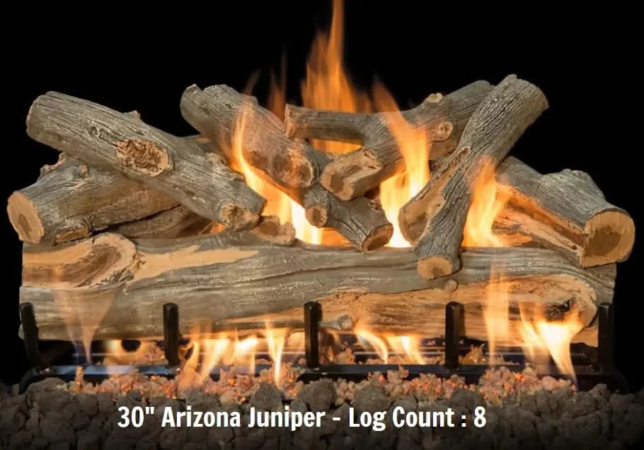 30inch arizona juniper grand canyon gas logs on a bed of lava rocks and is on top of burner