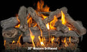 30inch western driftwood grand canyon gas logs burning yellow and orange flames on a 3 metal burner on top of a bed of fire rocks