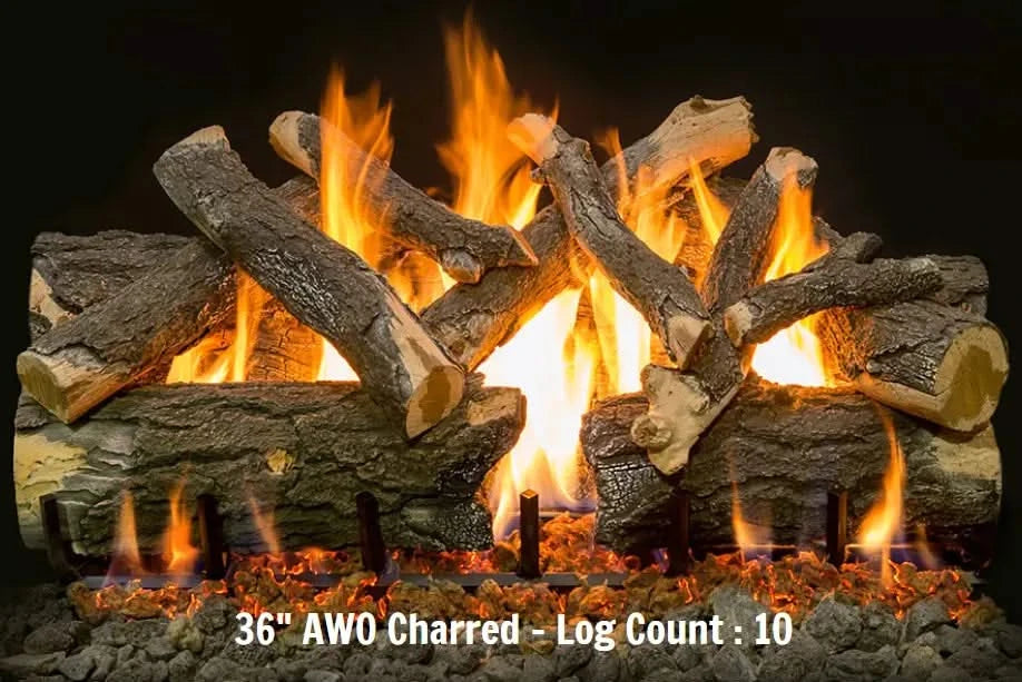 36inch arizona weathered oak charred grand canyon gas logs burning on fire rocks