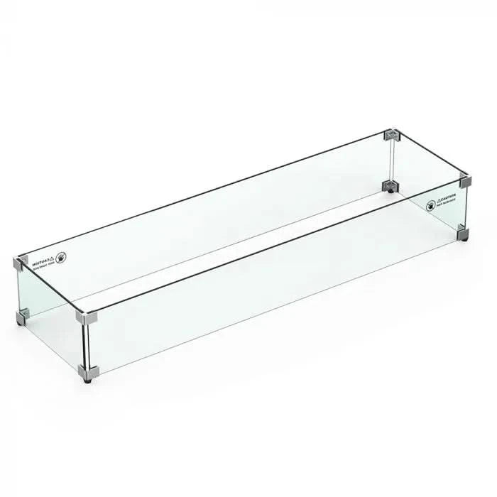 48 inch rectangular fire pit glass wind guard on a white background