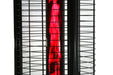 A detail shot highlighting the warm glow and sturdy construction of a propane patio heater.