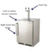 outdoor kegerator with two taps in stainless steel and is annotated