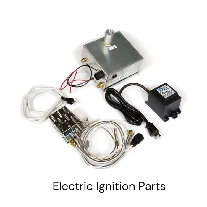 electric ignition parts of wires and other parts for fire table on a white background