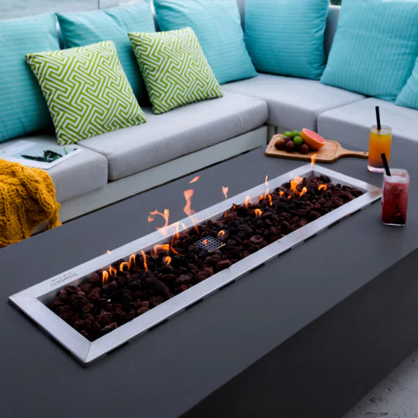 fire pit table rectangle close up with mojitos on fire pit table