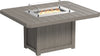 Durable outdoor fire pit table and chairs, perfect for entertaining guests. Features a weather-resistant design, glass wind guard, and propane-powered fire pit.