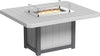 Durable outdoor fire pit table, perfect for entertaining guests. Features a weather-resistant design, glass wind guard, and propane-powered fire pit.
