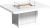 Durable outdoor fire pit table, perfect for entertaining guests. Features a weather-resistant design, glass wind guard, and propane-powered fire pit.