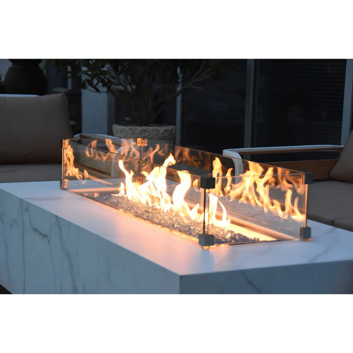 fire pit rectangular with glass windshield