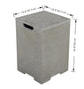 Dimensional image of an Elementi Square Tank Cover (Dark Gray) showing measurements: 15.9 inches/40.3 cm (width and depth), 24.8 inches/63 cm (height).