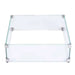 A square glass windscreen made of clear tempered glass with metal corner brackets.