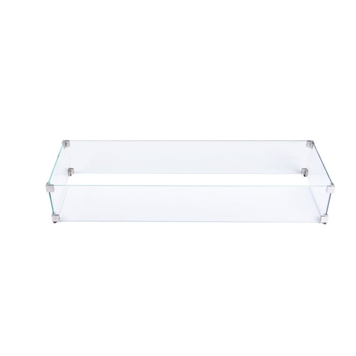 clear glass rectangle glass wind guard for elementi fire pits and table on a white background