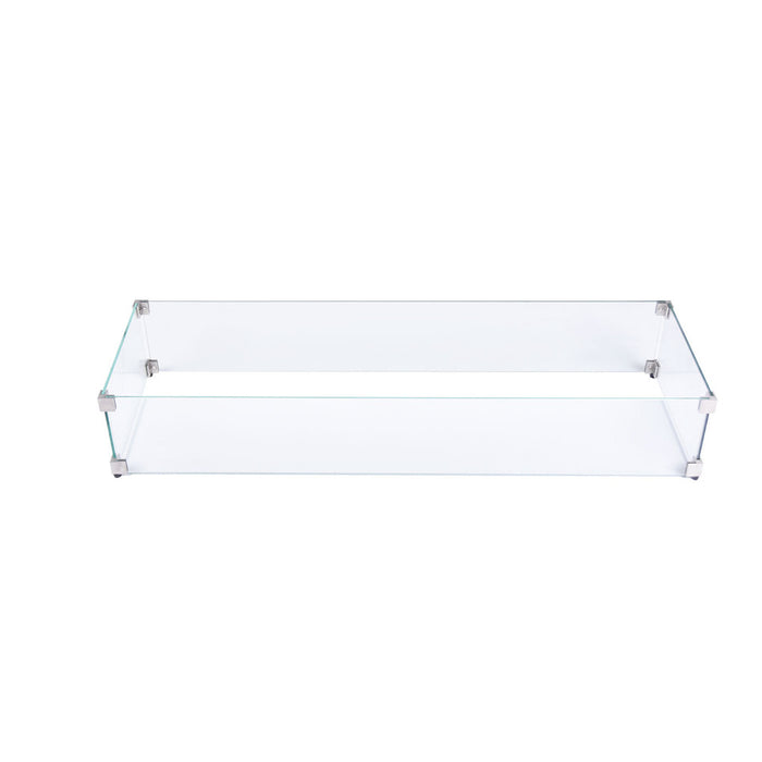 clear glass rectangle glass wind guard for elementi fire pits and table on a white background