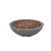Gray fire pit bowl with decorative stones on a white background