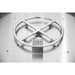 Metallic circular component with a central square grid on a reflective surface