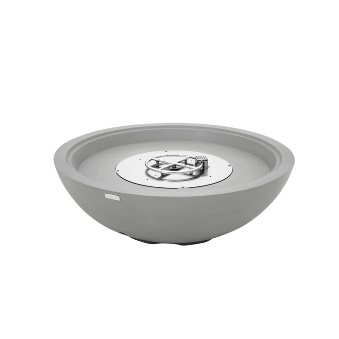 Gray fire pit bowl with a metallic interior on a white background