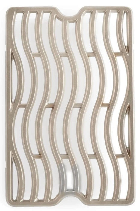 A close-up of the Napoleon Cast Stainless Steel Cooking Grid, showcasing the durable stainless steel construction and the WAVE pattern design.