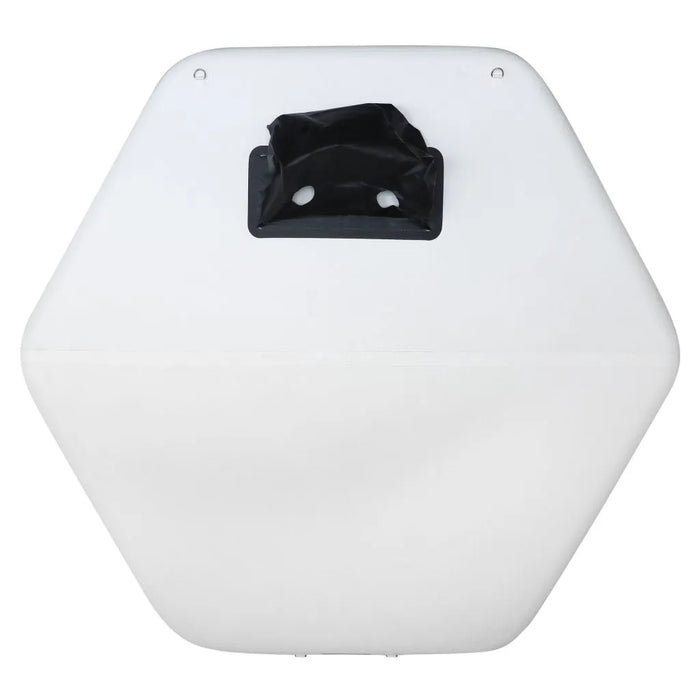 White hexagonal floating dock with a black component on a white background
