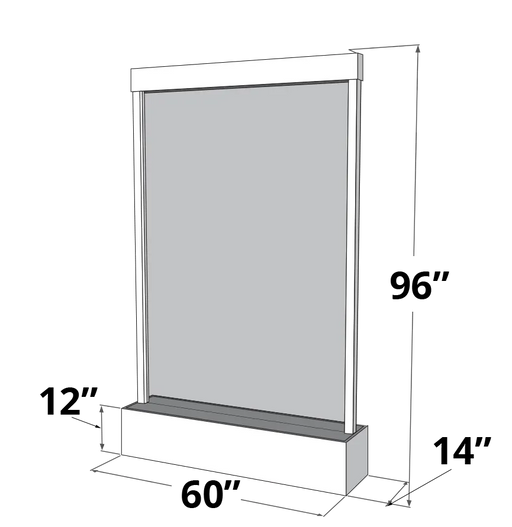 
A 3D line drawing rendering of a tall, rectangular free-standing water feature, presented against a transparent checkered background. The fountain consists of a simple, light-colored or white frame enclosing a large, gray rectangular panel, likely representing the water surface or mirror. A matching light-colored base sits at the bottom. 