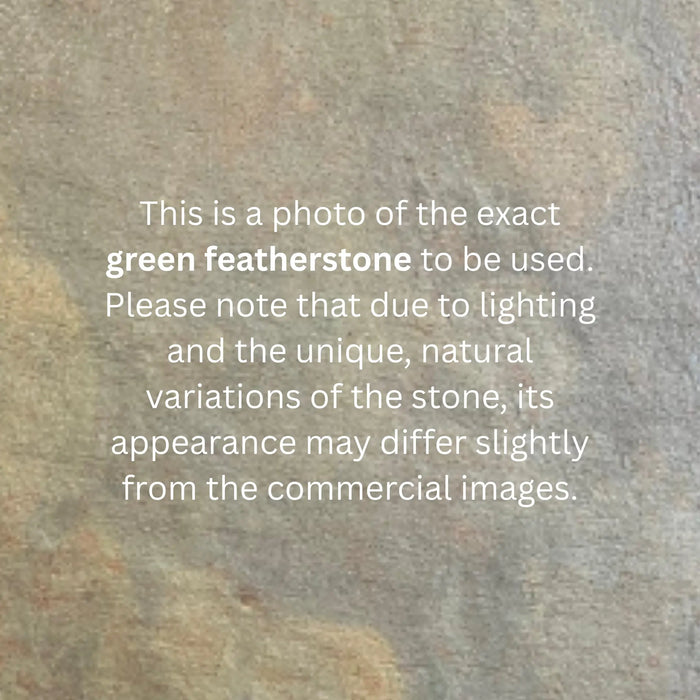 Close-up of green featherstone with text overlay