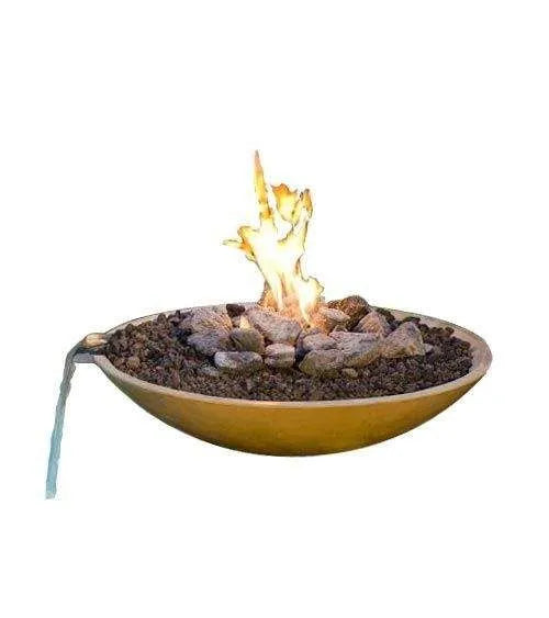 A captivating fire and water feature for your outdoor space. This round fire bowl creates a mesmerizing display of flames and flowing water.