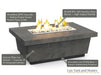American Fyre Designs Contempo 52 inch LP Select fire table technical diagram highlighting 60000 BTU stainless steel burner internal tank drawer and GFRC concrete