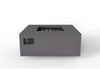  A grey square gas fire pit table with a gold-colored burner inside. warming trend fire table. 103816GRY