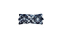 Rectangular outdoor headrest pillow for swimming pool chair with a blue and white abstract tie-dye pattern.