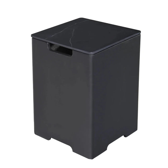 black square propane tank cover for elementi plus fire pits on a white background