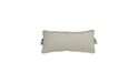 Rectangular outdoor headrest pillow in a solid, light gray shade. The pillow has subtle piping along the edges and gathered fabric detailing on the sides. It is isolated on a white background.