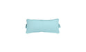 Rectangular outdoor headrest pillow in a solid, light, cool blue shade. The pillow has gathered fabric detailing on the sides and is isolated on a white background.