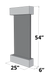 A 3D technical drawing of a rectangular, vertically oriented wall-mounted feature, possibly a fountain or display panel. It shows a flat, dark gray vertical slab sandwiched between two thicker, light gray horizontal blocks at the top and bottom. Dimensions are indicated with "54"" on the right vertical side, "25"" along the front base, and "6"" on the side, all set against a transparent checkered background.