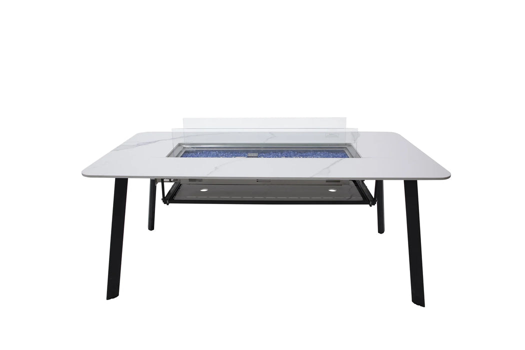 dining table with fire pit in middle OFP301BW oslo marble porcelain dining table with windscreen