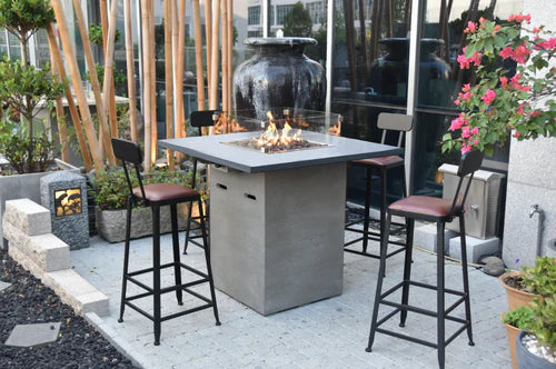 grey square bar height fire pit table