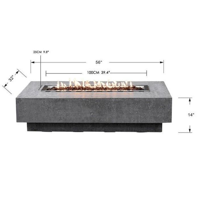 elementi rectangle patio fire pit table on a white background with fire table measurement breakdown