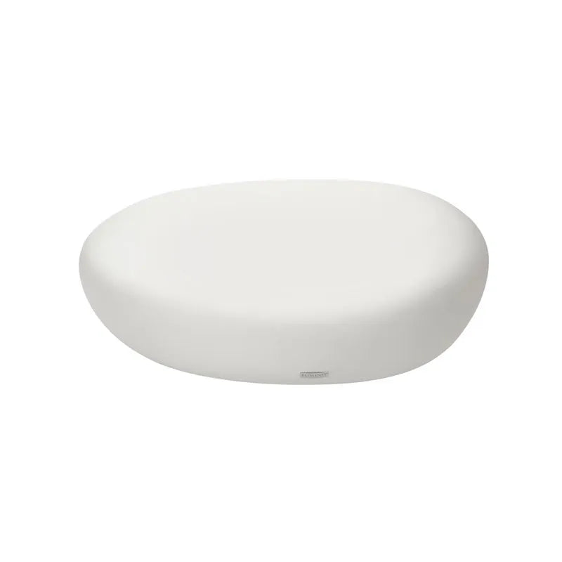 A smooth, cream white coffee table with a rounded, organic pebble-like shape.
