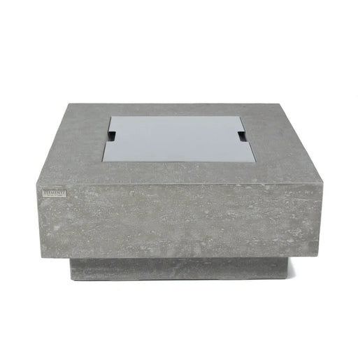 smooth silver stainless steel lid on elementi manhattan light grey square fire pit table