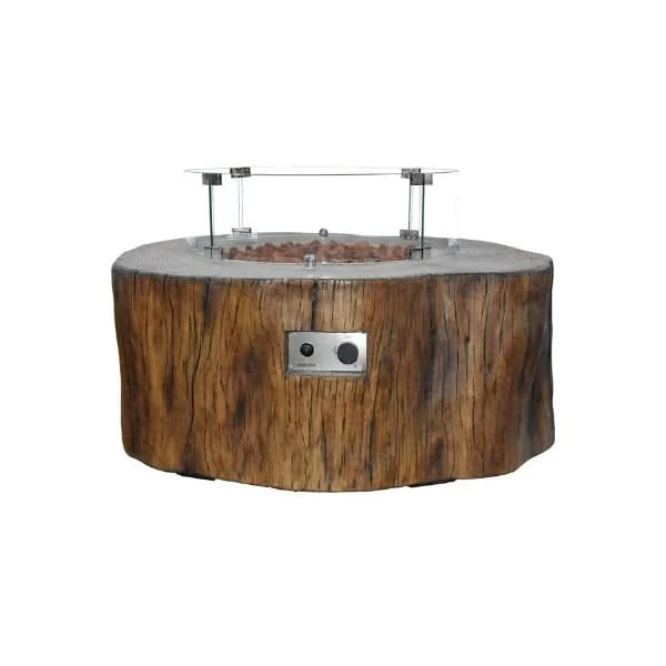 elementi manchester fire table in redwood with windscreen without flame on a white background