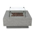 square fire pit table with square glass windscreen on a white background