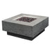 square fire pit table with lava rocks laid out on fire pit