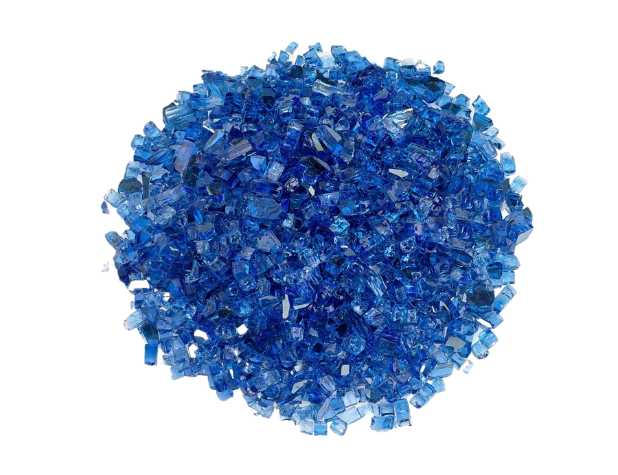 blue fire glass used in fire pit close up