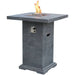 light grey bar height fire table with start and stop ignition button on a white background