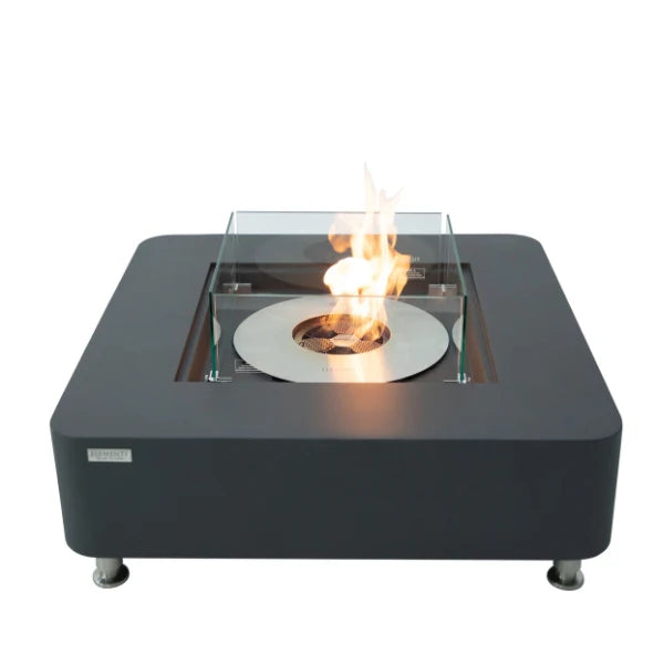 elementi perth ethanol fire table ECG02SG with square windscreen on white background