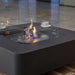 elementi perth ethanol fire table slate black ECG02SG fire pit lit close up with glass square windscreen