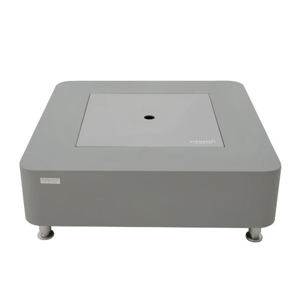 space grey square fire pit table with square lid on a white background